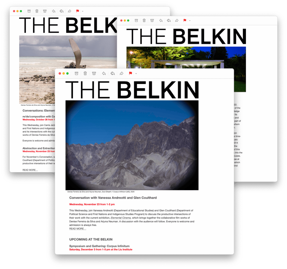 Stack of three Belkin newsletters